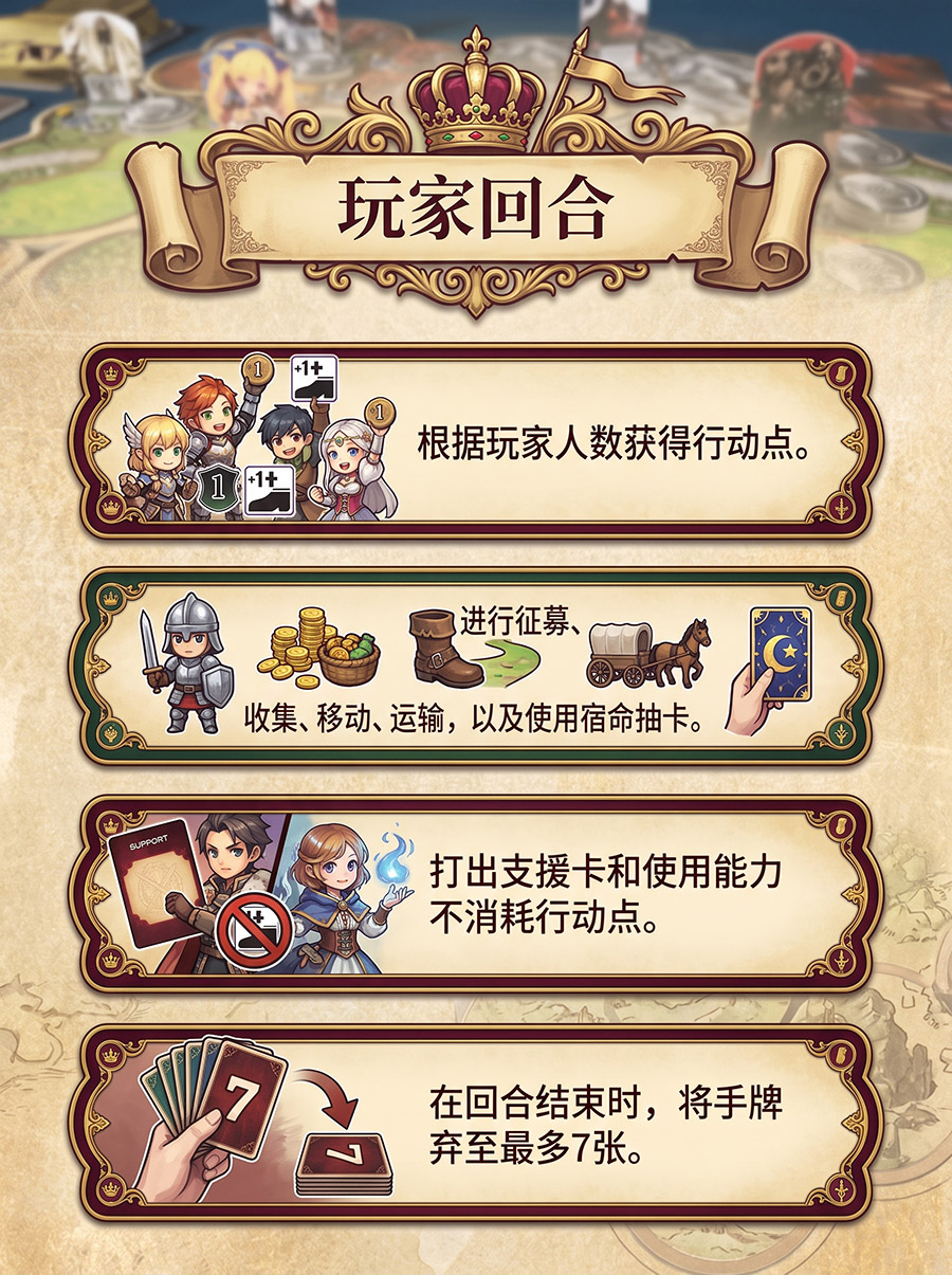 桌游《独角兽骑士》玩家回合 桌游《独角兽骑士》玩家回合